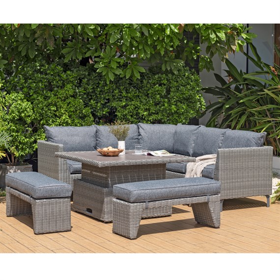 Lifestyle Garden Bermuda Grey Casual Corner Outdoor Garden Furniture Dining Bench Set
