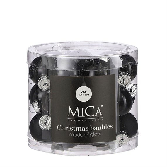 Mica Black Glass Christmas Baubles (24 Pack of 2.5cm) (1180811)