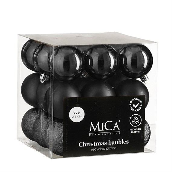 Mica Black Unbreakable Christmas Baubles (27 Pack of 6cm) (1181975)