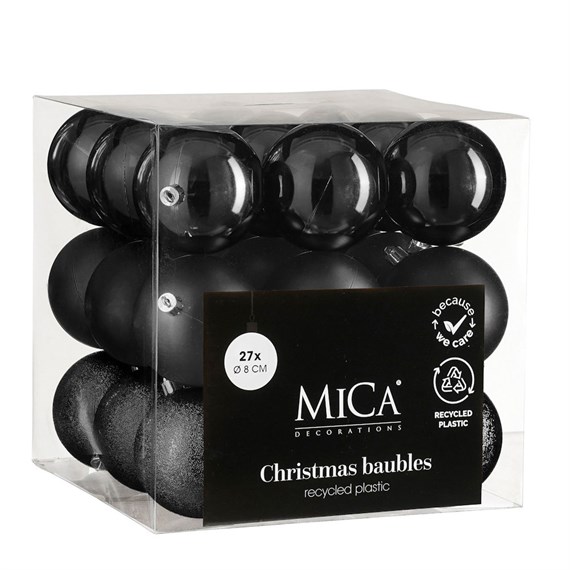 Mica Black Unbreakable Christmas Baubles (27 Pack of 8cm) (1181988)