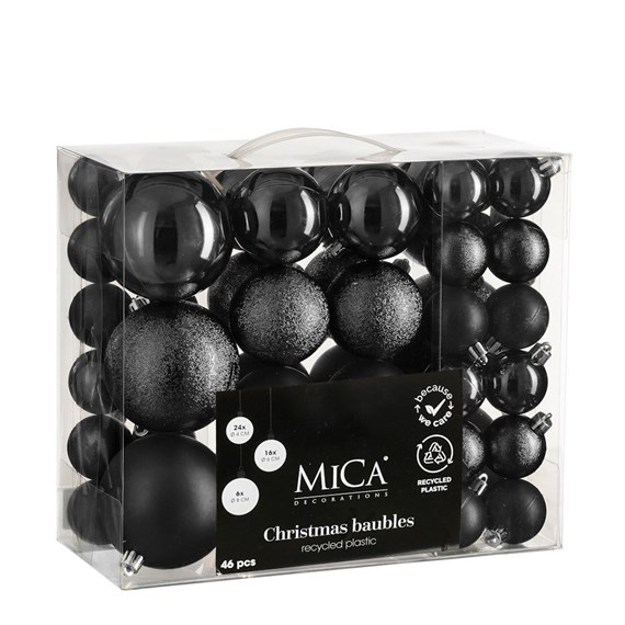 Mica Black Unbreakable Christmas Baubles (46 Pack of 4cm to 8cm) (1182001)