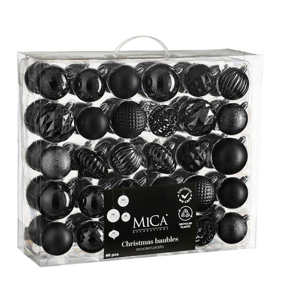 Mica Black Unbreakable Mixed Christmas Bauble (60 Pack of 7cm) (1182027)