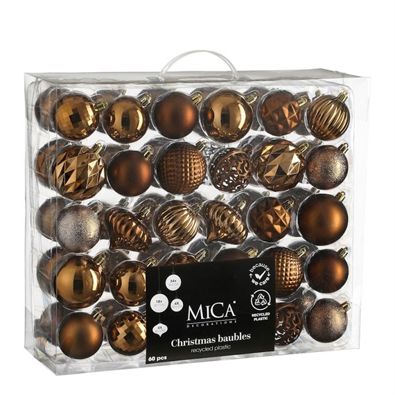 Mica Brown Unbreakable Mixed Christmas Bauble (60 Pack of 7cm) (1182026)