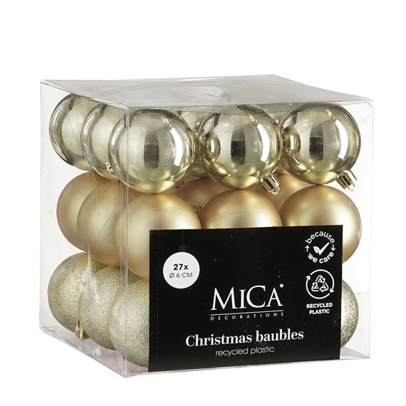 Mica Champagne Unbreakable Christmas Baubles (27 Pack of 6cm) (1181968)