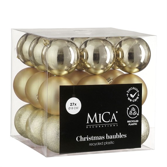 Mica Champagne Unbreakable Christmas Baubles (27 Pack of 8cm) (1181981)