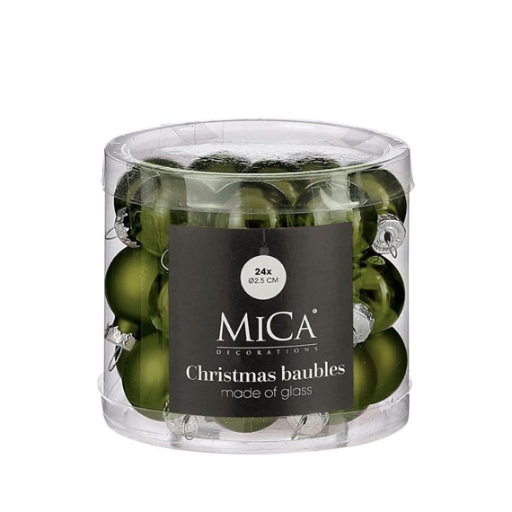 Mica Dark Green Glass Christmas Baubles (24 Pack of 2.5cm) (1180858)