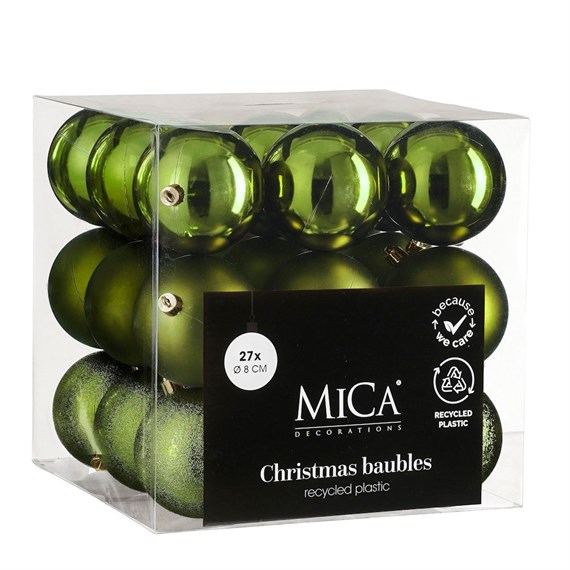 Mica Dark Green Unbreakable Christmas Baubles (27 Pack of 8cm) (1181982)