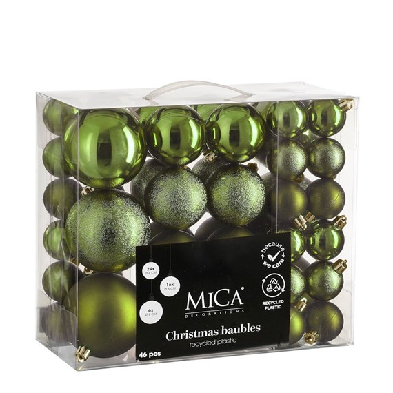 Mica Dark Green Unbreakable Christmas Baubles (46 Pack of 4cm to 8cm) (1181995)
