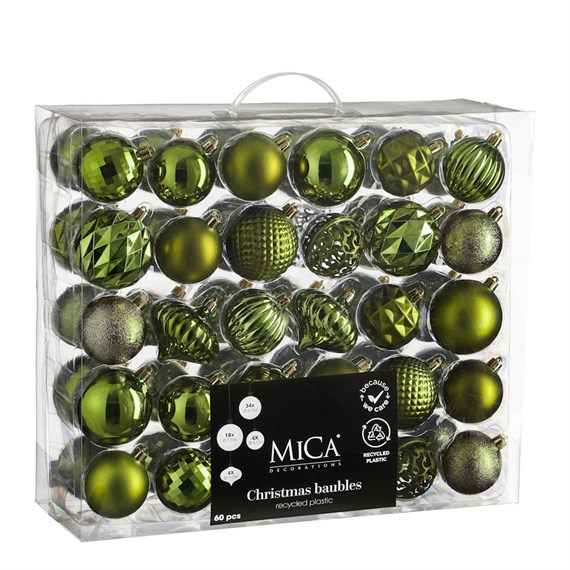 Mica Dark Green Unbreakable Mixed Christmas Bauble (60 Pack of 7cm) (1182021)