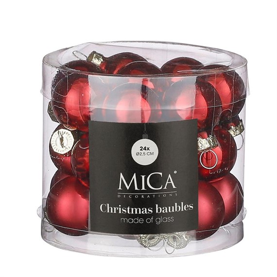 Mica Dark Red Glass Christmas Baubles (24 Pack of 2.5cm) (1180960)