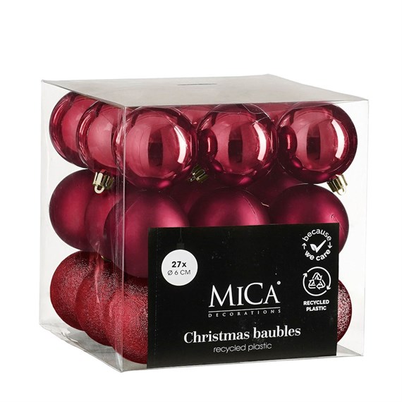 Mica Dark Red Unbreakable Christmas Baubles (27 Pack of 6cm) (1181970)