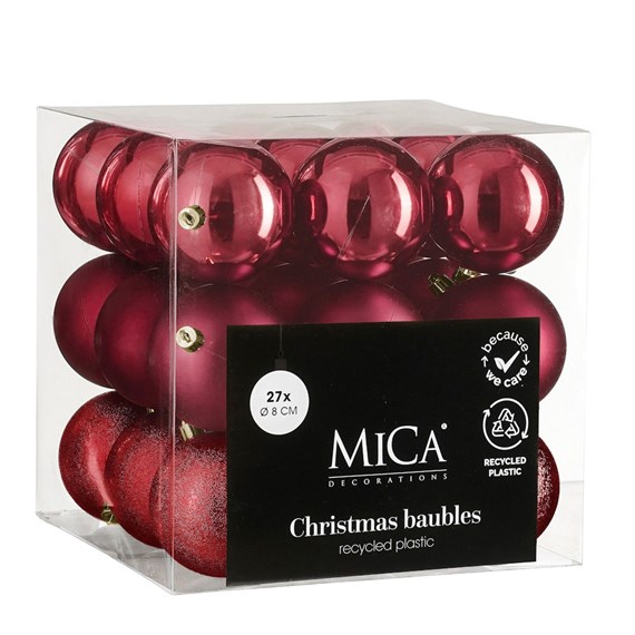 Mica Dark Red Unbreakable Christmas Baubles (27 Pack of 8cm) (1181983)