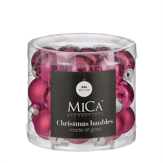 Mica Fuchsia Glass Christmas Baubles (24 Pack of 2.5cm) (1181112)