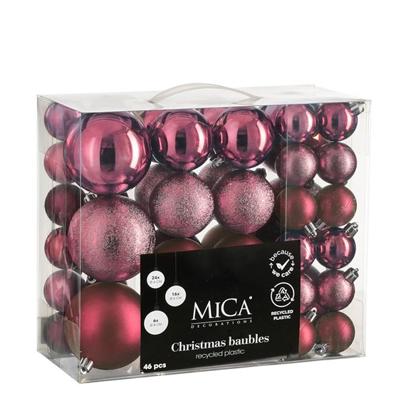 Mica Fuchsia Unbreakable Christmas Baubles (46 Pack of 4cm to 8cm) (1181998)