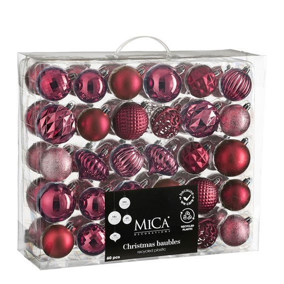 Mica Fuchsia Unbreakable Mixed Christmas Bauble (60 Pack of 7cm) (1182024)