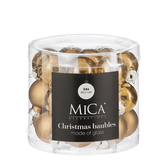 Mica Gold Glass Christmas Baubles (24 Pack of 2.5cm) (1180857)
