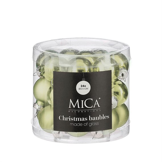 Mica Light Green Glass Christmas Baubles (24 Pack of 2.5cm) (1181113)