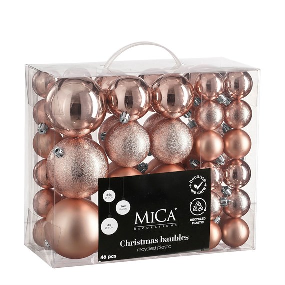 Mica Pink Unbreakable Christmas Baubles (46 Pack of 4cm to 8cm) (1181997)