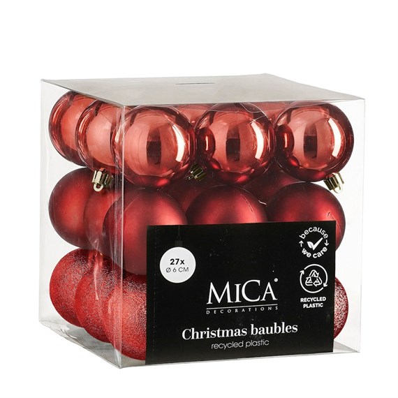 Mica Red Unbreakable Christmas Baubles (27 Pack of 6cm) (1181965)