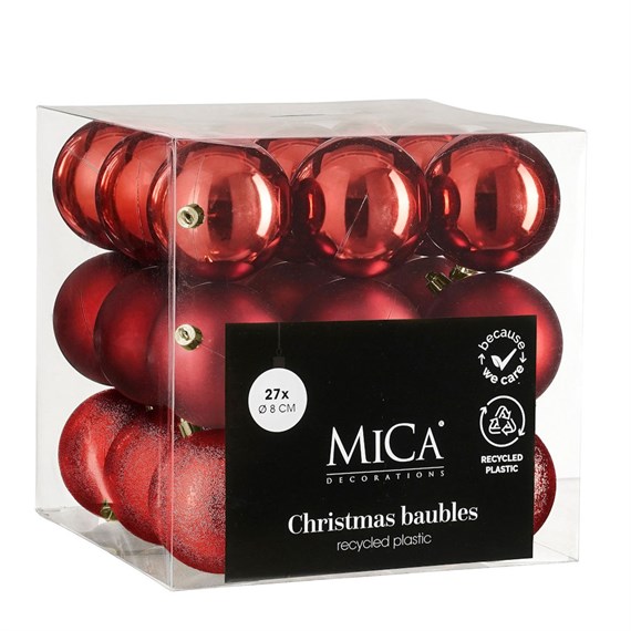 Mica Red Unbreakable Christmas Baubles (27 Pack of 8cm) (1181978)