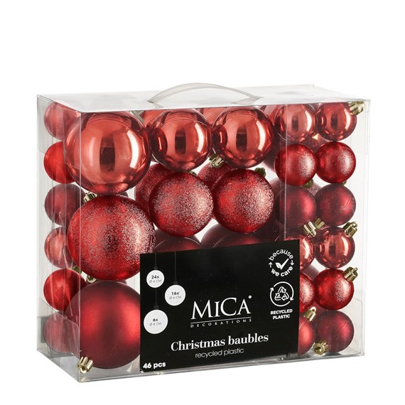 Mica Red Unbreakable Christmas Baubles (46 Pack of 4cm to 8cm) (1181991)