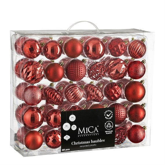 Mica Red Unbreakable Mixed Christmas Bauble (60 Pack of 7cm) (1182017)
