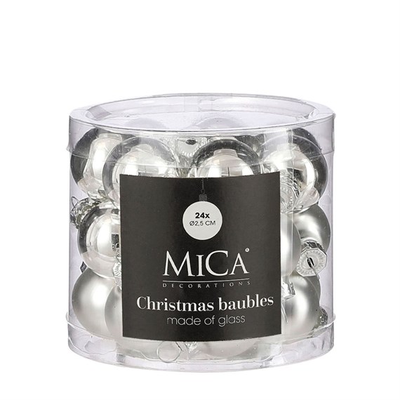 Mica Silver Glass Christmas Baubles (24 Pack of 2.5cm) (1180813)