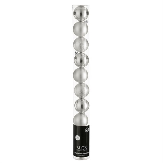 Mica Silver Unbreakable Christmas Baubles (10 Pack of 6cm) (1182032)