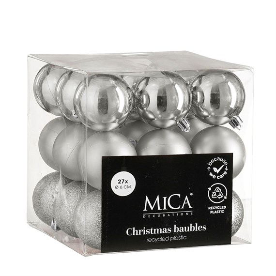Mica Silver Unbreakable Christmas Baubles (27 Pack of 6cm) (1181967)