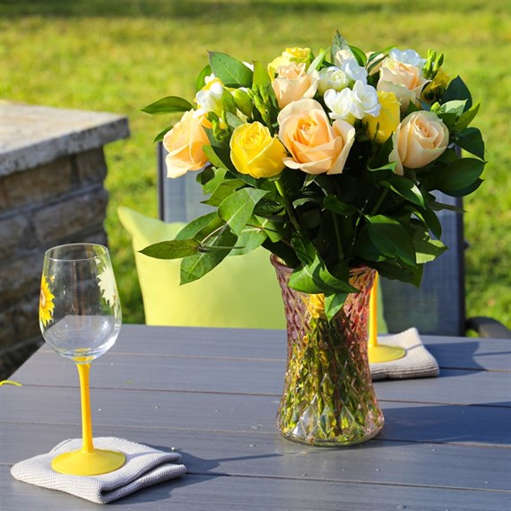 Mother's Day Peach and Lemon Rose with Freesia Hand Tied Floral Bouquet