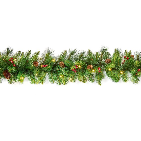 National Tree 2.7m (9ft) Berry & Cone Artificial Christmas Pre Lit Garland (ED2-303-9B-B)
