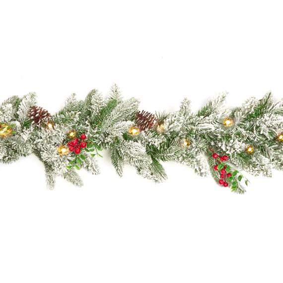 National Tree 2.7m (9ft) Snowberry Pine Artificial Christmas Pre Lit Garland (PESY8-300-9B-B)