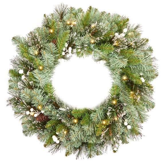 National Tree 60cm (2ft) Glittery Crestwood Artificial Christmas Pre Lit Wreath (CWG2-300-24W-B)