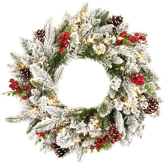 National Tree 60cm (2ft) Snowberry Pine Artificial Christmas Pre Lit Wreath (PESY8-300-24WB)