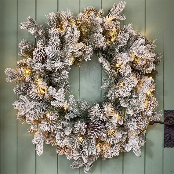 National Tree 60cm (2ft) Snowy Dorchester Artificial Christmas Pre Lit Wreath (PEDH2-300-24WB)