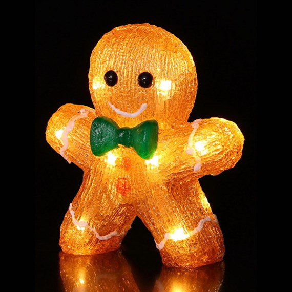 Noma 17cm Acrylic Gingerbread Man Christmas Light Up Decoration With Green Bow Tie (6925018)