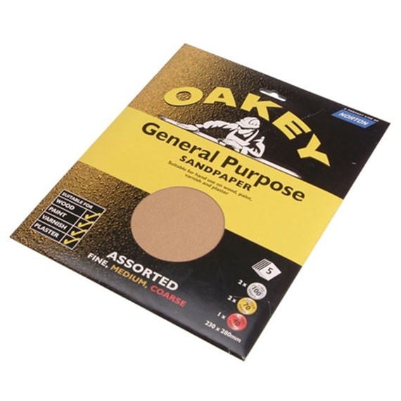 Oakey Glasspaper Sandpaper Assorted Pack of 5