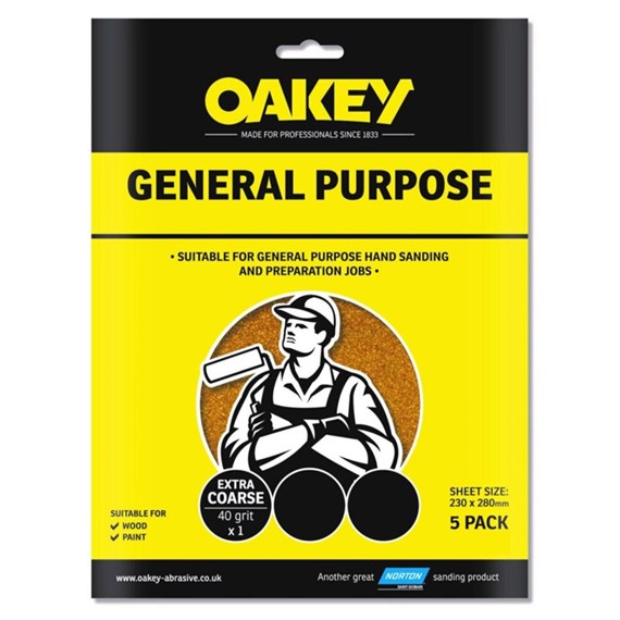 Oakey Glasspaper Sandpaper Coarse Pack of 5