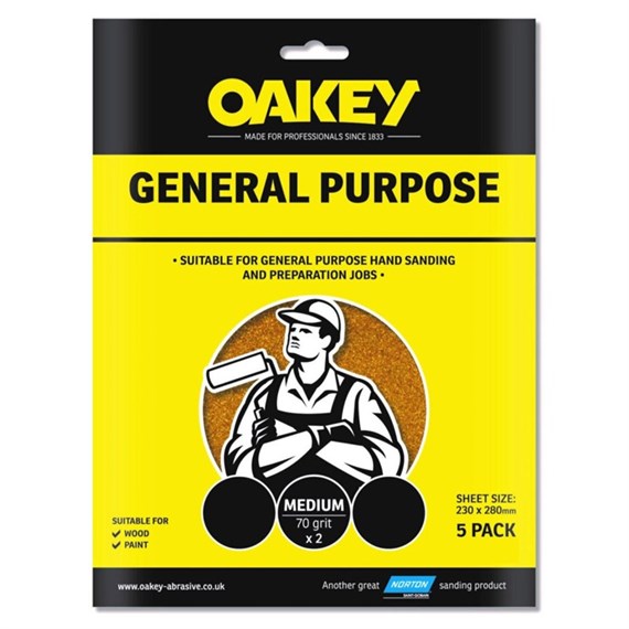 Oakey Glasspaper Sandpaper Medium Pack of 5