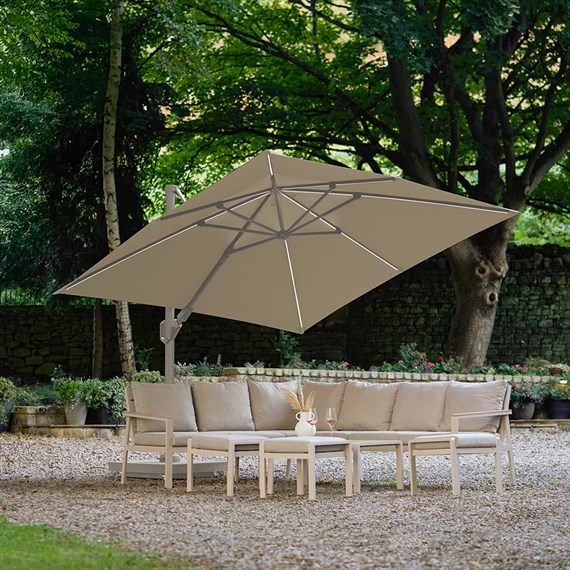 Pacific Lifestyle Glow Challenger T2 3m Square Sandstone Free Arm Cantilever Parasol (111SACH-299SA-C7970)
