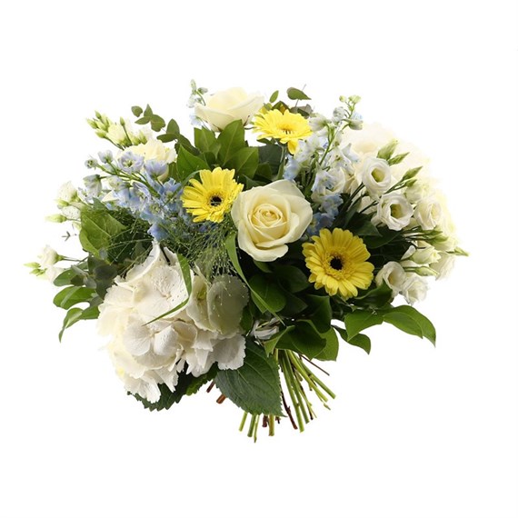 Pastel Lemon, Blue & White Hand Tied Floral Bouquet