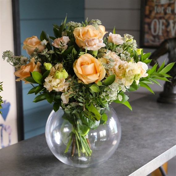 Peach & Cream Hand Tied Bouquet - Classic