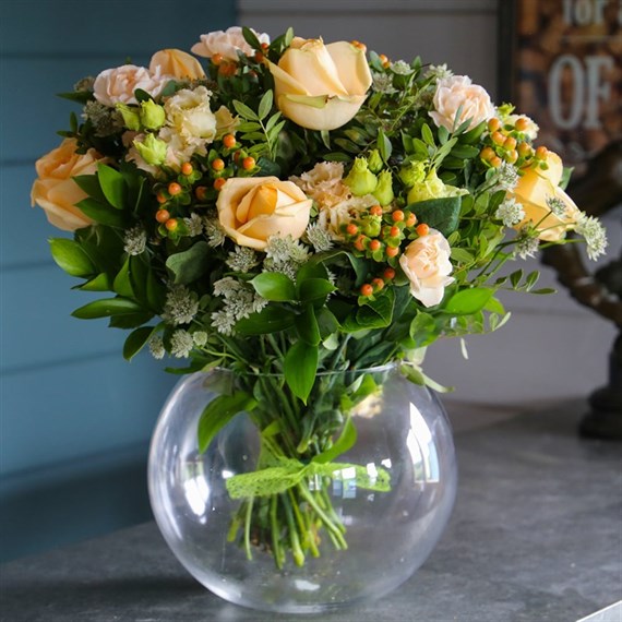 Peach & Cream Hand Tied Bouquet - Premium
