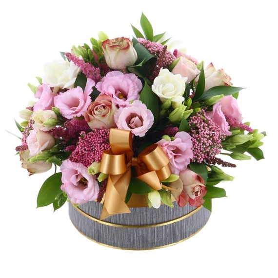 Pink and Cream Hat Box Floral Arrangement - Medium