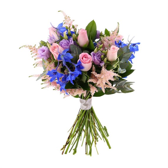 Pink, Lilac & Blue Handtied Bouquet - Classic