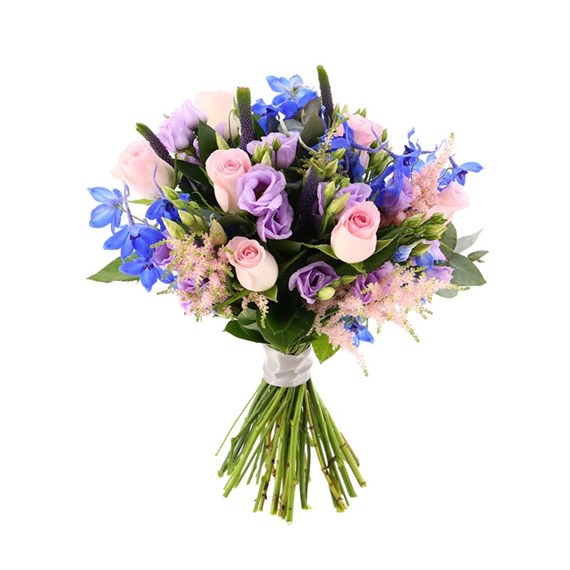 Pink, Lilac & Blue Handtied Bouquet - Premium