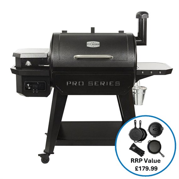Pitboss Pro Series 850 Wood Pellet BBQ Grill (10831) + FREE 6 PIECE CAST IRON COOKING SET
