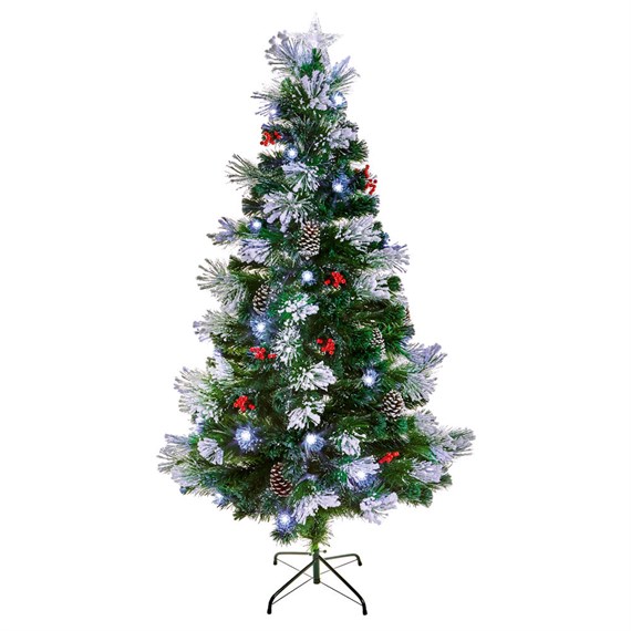 Premier 1.8m (6ft) Snow Tipped Artificial Fibre Optic Christmas Tree with White LED Pinecones & Star (FT183121)