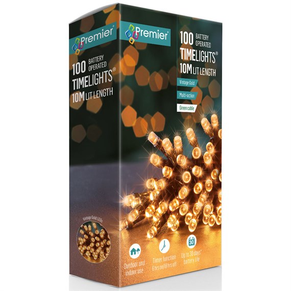Premier 100 Vintage Gold Multi Action LED Battery Christmas String Lights (LB112383VG)