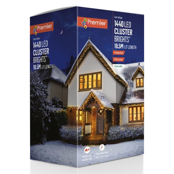 Premier 1400 Vintage Gold LED Multi Action Cluster Brights Christmas String Lights (LV251751VG)